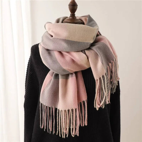 Echarpe plaid rose et gris