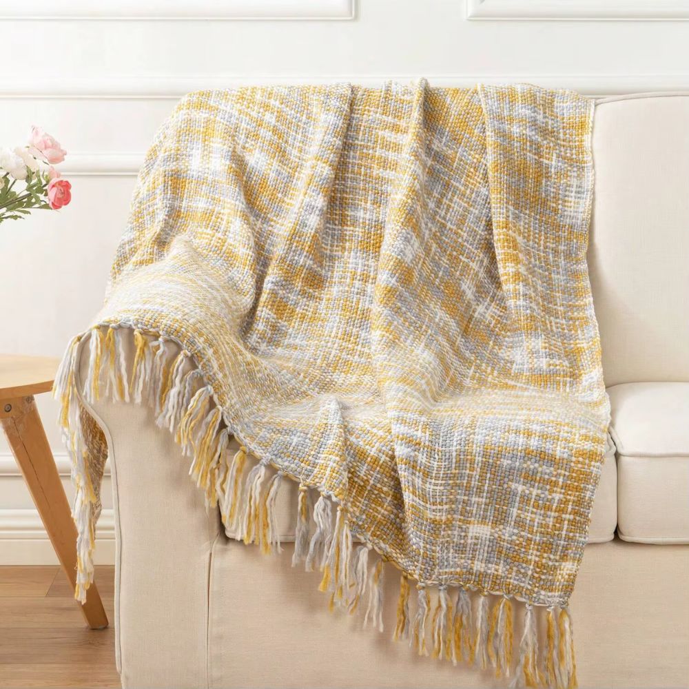 plaid canapé jaune et gris