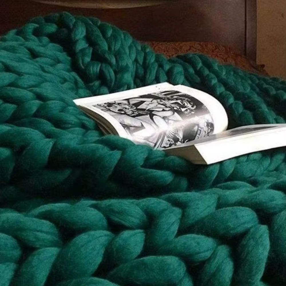 Plaid en grosse laine vert sapin