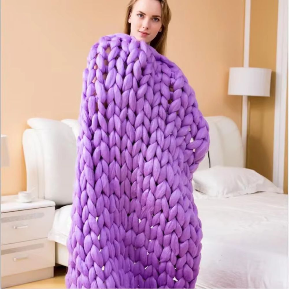 Plaid en grosse laine violet